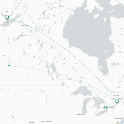 Yellowknife - Ottawa kaart van rechtstreekse vlucht
