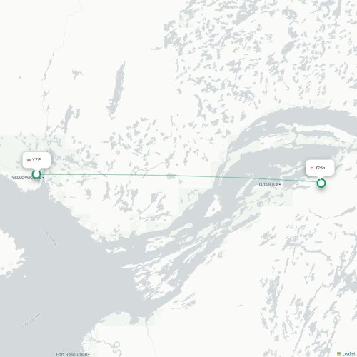Yellowknife - Lutselk'e kaart van rechtstreekse vlucht
