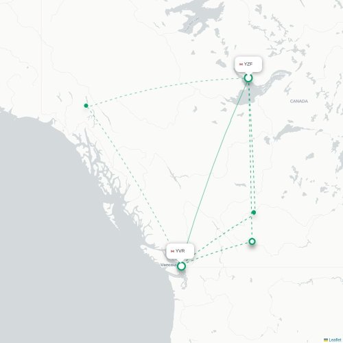 Yellowknife - Vancouver kaart van rechtstreekse vlucht
