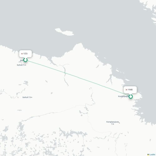 Mapa de vuelo directo Salluit - Kangiqsujuaq