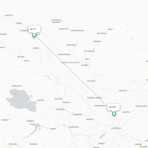 Mapa lotu bezpośredniego Zhangye – Lanzhou