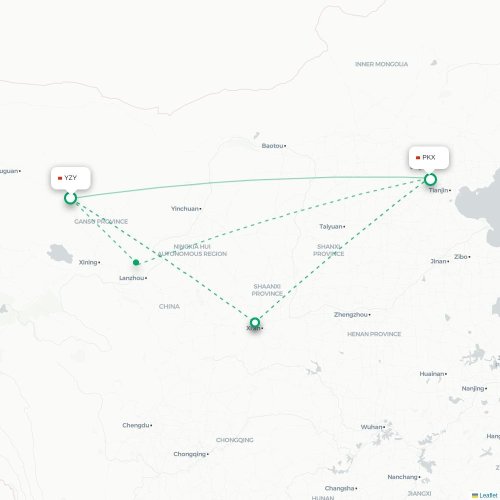 Mapa lotu bezpośredniego Zhangye – Pekin
