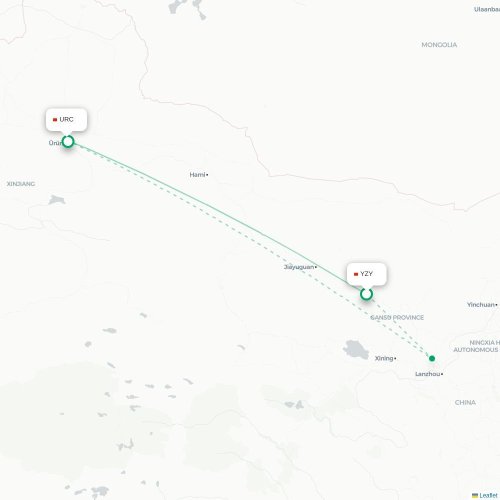 Mapa lotu bezpośredniego Zhangye – Urumczi