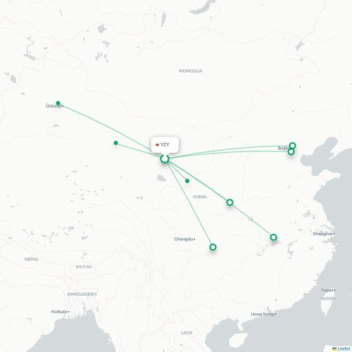 Mapa lotu bezpośredniego Zhangye – Jiuquan