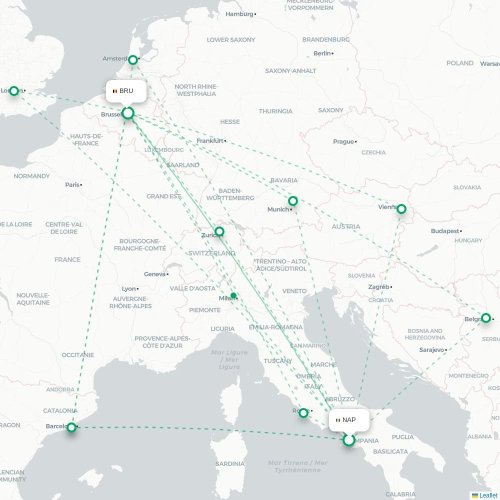 Zadar - Brussel kaart van rechtstreekse vlucht