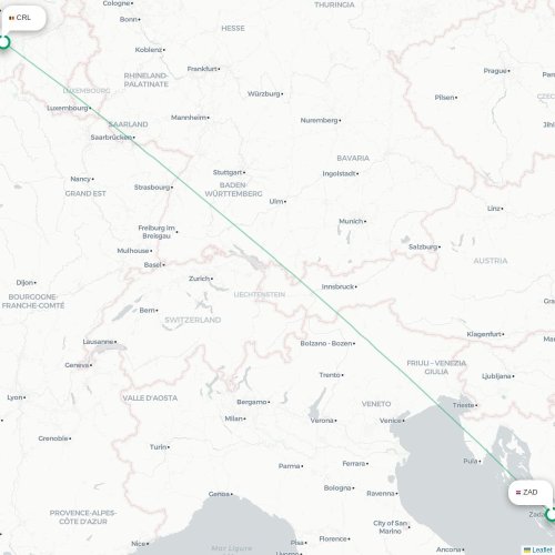 Zadar - Brussel kaart van rechtstreekse vlucht