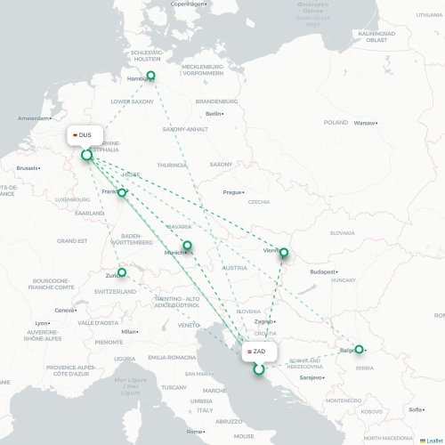 Zadar - Düsseldorf carte du vol direct