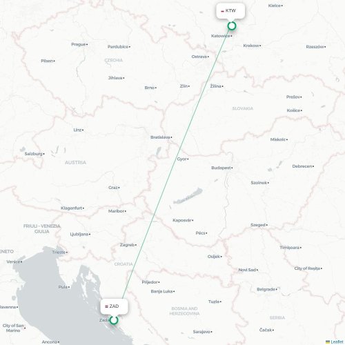 Mapa de vuelo directo Zadar - Katowice