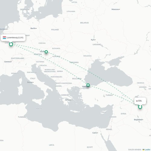 Mapa lotu bezpośredniego Zadar – Luksemburg