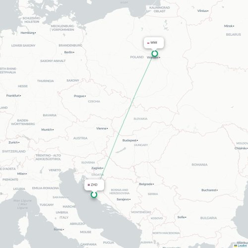 Zadar - Warszawa kort over direkte fly