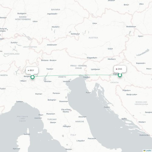 Zagreb - Bergamo kort over direkte fly