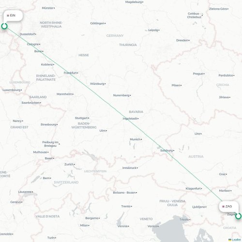 Zagreb - Eindhoven kort over direkte fly