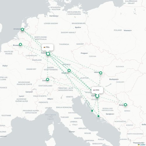 Zagreb - Frankfurt kort over direkte fly