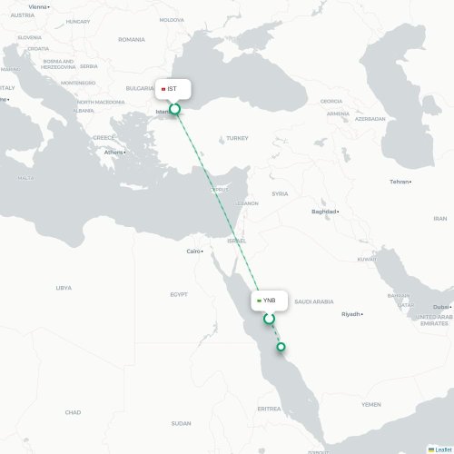 Zagreb - Istanbul kort over direkte fly