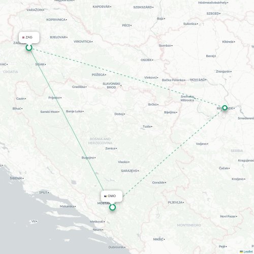 Zagreb - Mostar kaart van rechtstreekse vlucht