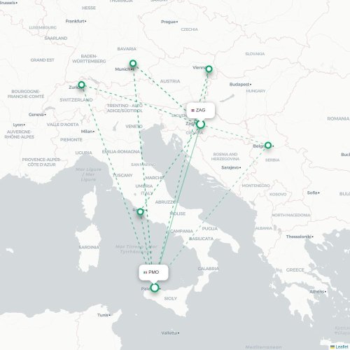 Zagreb - Palermo kaart van rechtstreekse vlucht