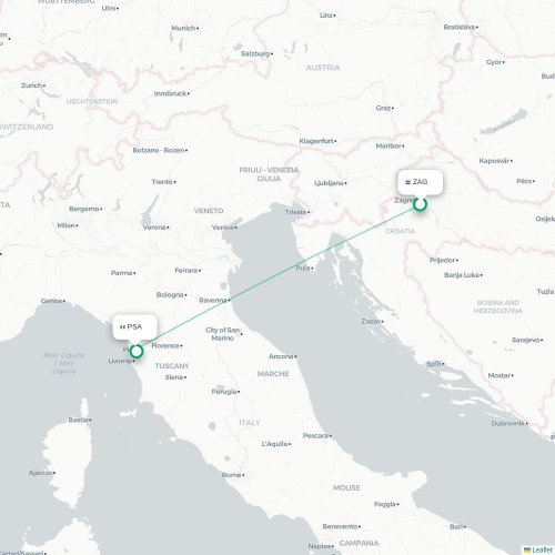Zagreb - Pisa kaart van rechtstreekse vlucht