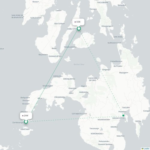 Zamboanga City - Cebu City kort over direkte fly