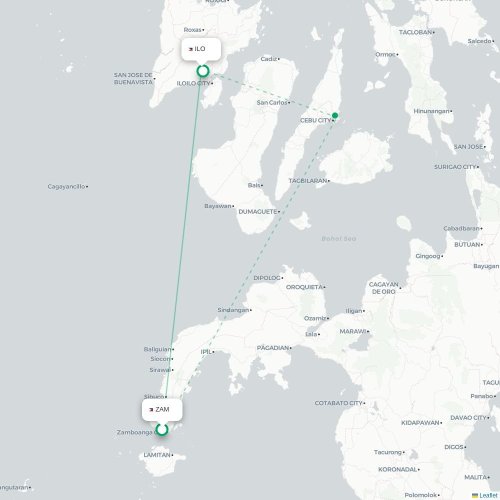 Zamboanga City - Iloilo City kort over direkte fly