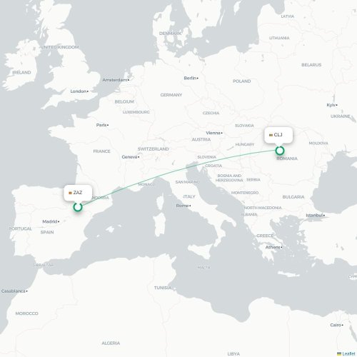 Zaragoza - Cluj kort over direkte fly