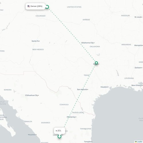 Zacatecas - Denver kort over direkte fly