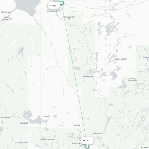 Mapa lotu bezpośredniego Eastmain – Waskaganish