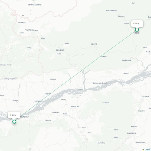 Mapa lotu bezpośredniego Ziro – Guwahati