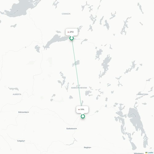 Mapa de vuelo directo Fond Du Lac - Prince Albert