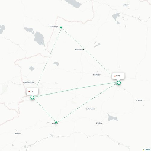 Mapa lotu bezpośredniego Zhaosu – Urumczi