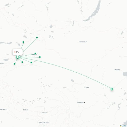 Mapa lotu bezpośredniego Zhaosu – Turpan