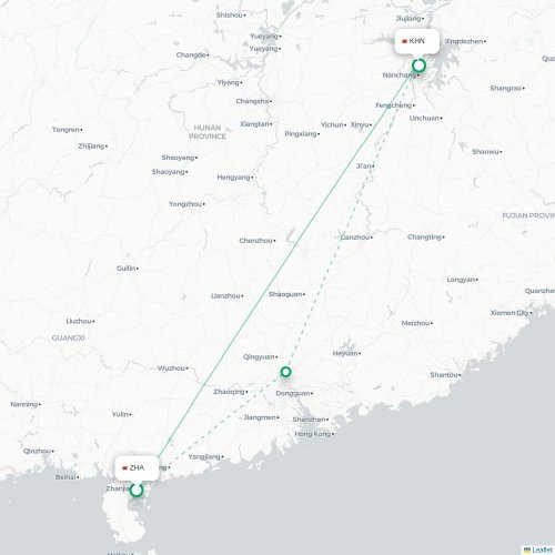Mapa lotu bezpośredniego Zhanjiang – Nanchang