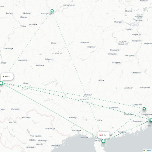 Mapa lotu bezpośredniego Zhanjiang – Kunming