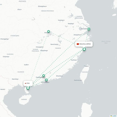 Mapa lotu bezpośredniego Zhanjiang – Wenzhou