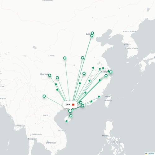 Mapa lotu bezpośredniego Zhanjiang – Wientian