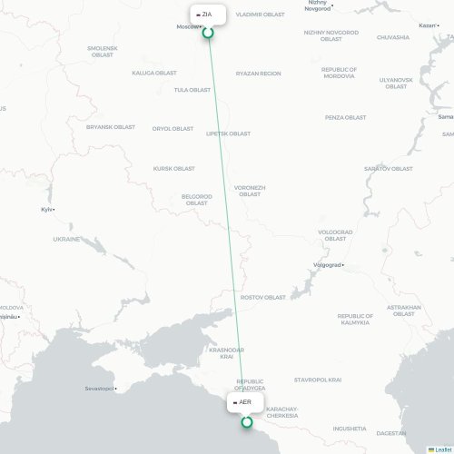 Mapa de vuelo directo Moscú - Sochi