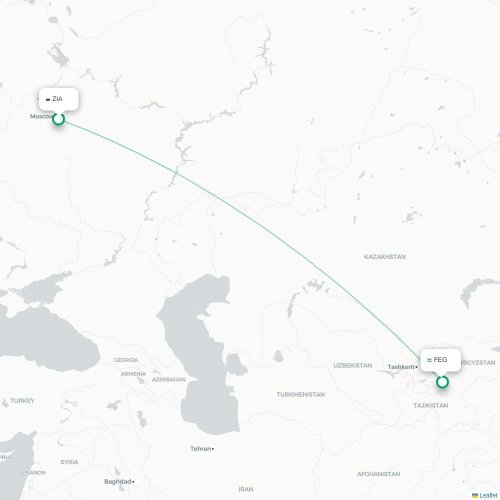 Mapa de vuelo directo Moscú - Ferganá