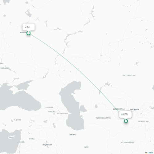 Mapa de vuelo directo Moscú - Qarshi