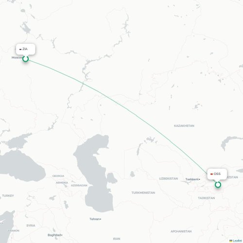 Mapa de vuelo directo Moscú - Osh