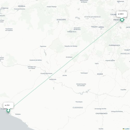 Mapa lotu bezpośredniego Ixtapa – Meksyk