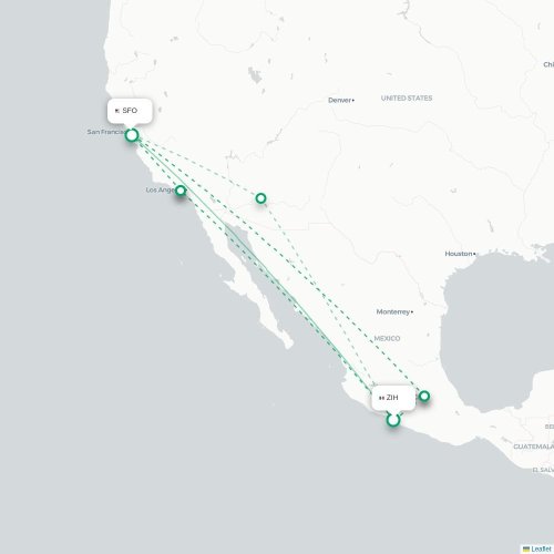 Mapa de vuelo directo Ixtapa - San Francisco
