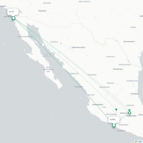 Mapa lotu bezpośredniego Ixtapa – Tijuana