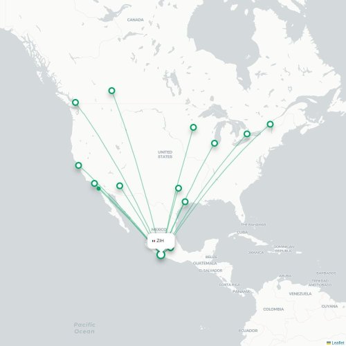 Mapa de vuelo directo Ixtapa - Vancouver