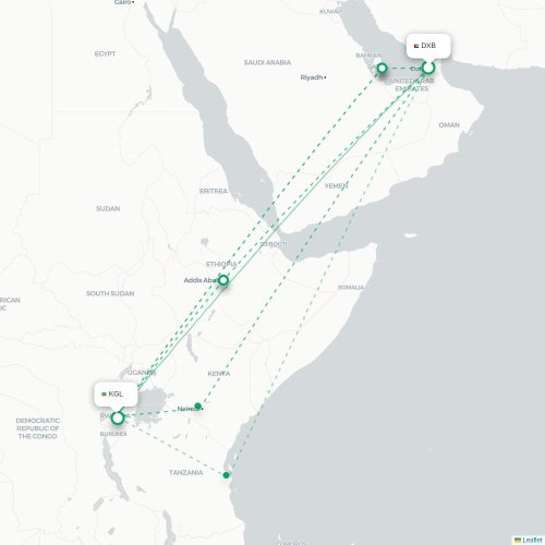 Mapa lotu bezpośredniego Zanzibar – Kigali