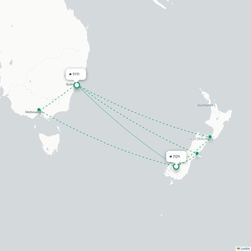 Mapa lotu bezpośredniego Queenstown – Sydney