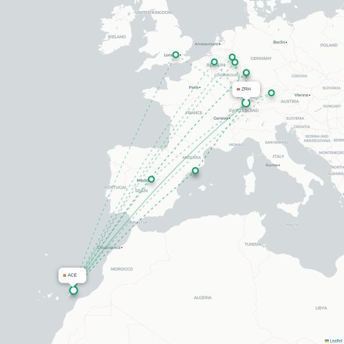 Zurich - Lanzarote karta över direktflyg