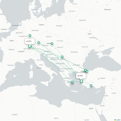 Zurich - Izmir karta över direktflyg