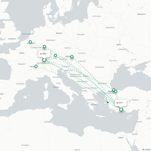 Zurich - Antalya karta över direktflyg