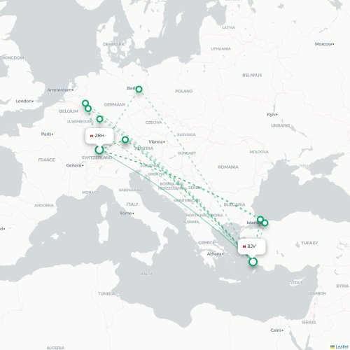 Zurich - Bodrum karta över direktflyg