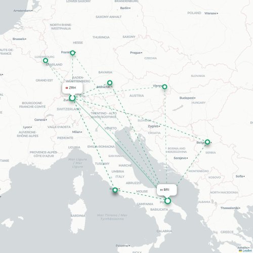 Zurich - Bari karta över direktflyg