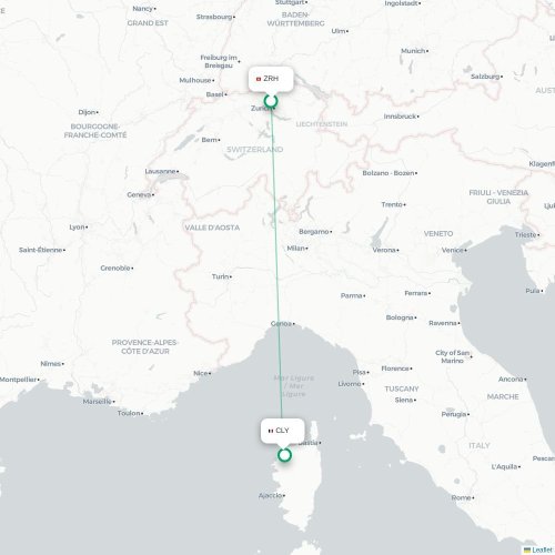 Mapa de vuelo directo Zúrich - Calvi
